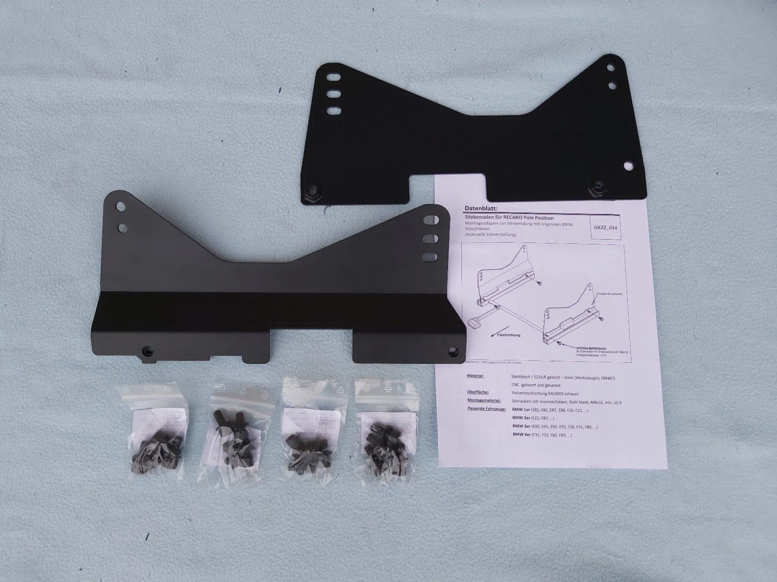SIDE MOUNTS for RECARO POLE POSITION for BMW E- and F- SERIES, MADE IN GERMANY