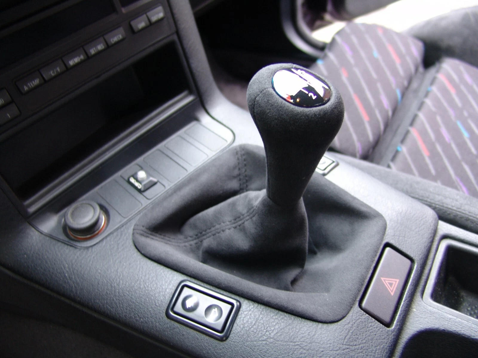BMW E31, E34, E36 M3 SHIFT KNOB, NEW ALCANTARA AND 6 SPEED EMBLEM