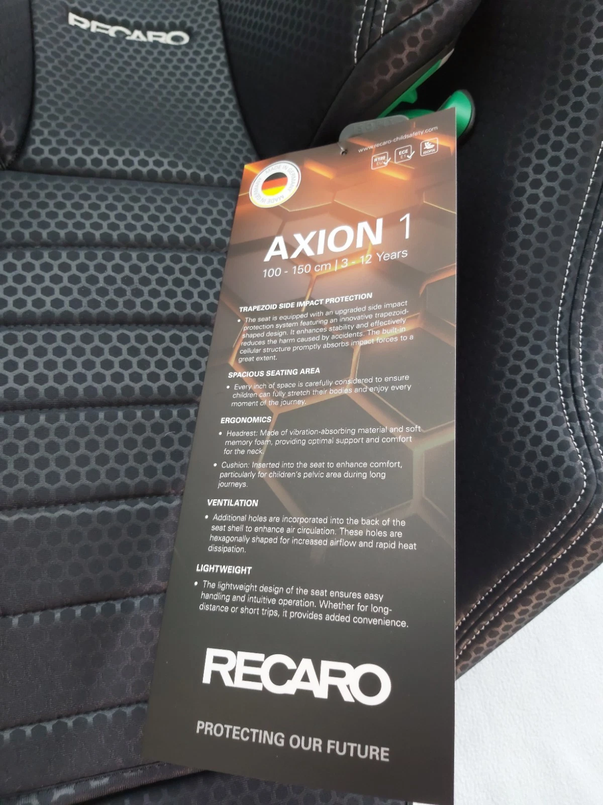 RECARO Axion 1 Fresh Black Child Seat, NEW. Made in Germany