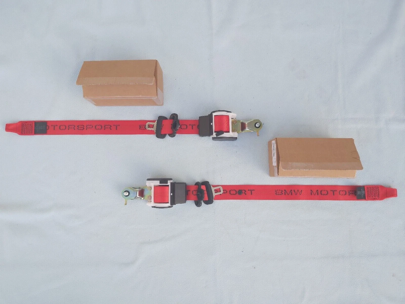 GENUINE BMW E36 COUPE RED MOTORSPORT UPPER FRONT BELTS (LEFT + RIGHT)