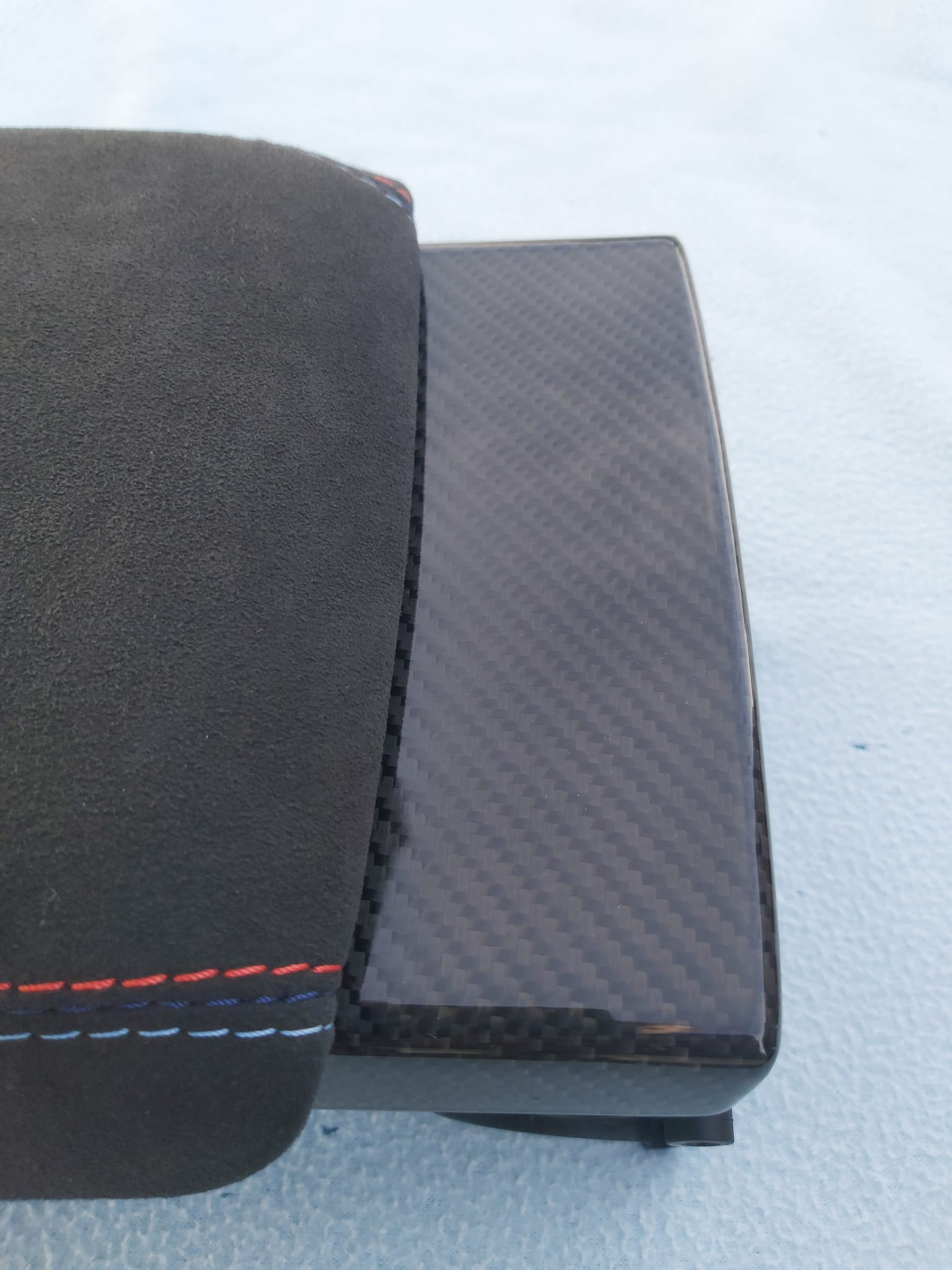 BMW F80 M3 F82 M4 ARMREST, NEW 9002 ALCANTARA with M-STITCHING and CARBON Cover